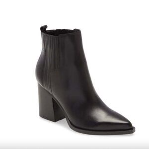 Oshay Pointed Toe Bootie (Women) in Black Leather